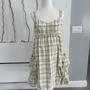 Calvin Klein Jeans Kids Plaid Dress in Green and Cream